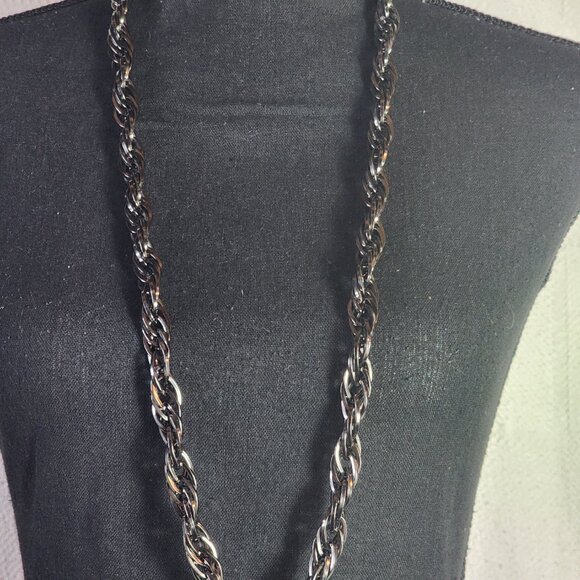 Chico's Pewter Chocolate Metal Tone Chunky Long Stmt 37.5" Rope Chain Necklace - Picture 5 of 16